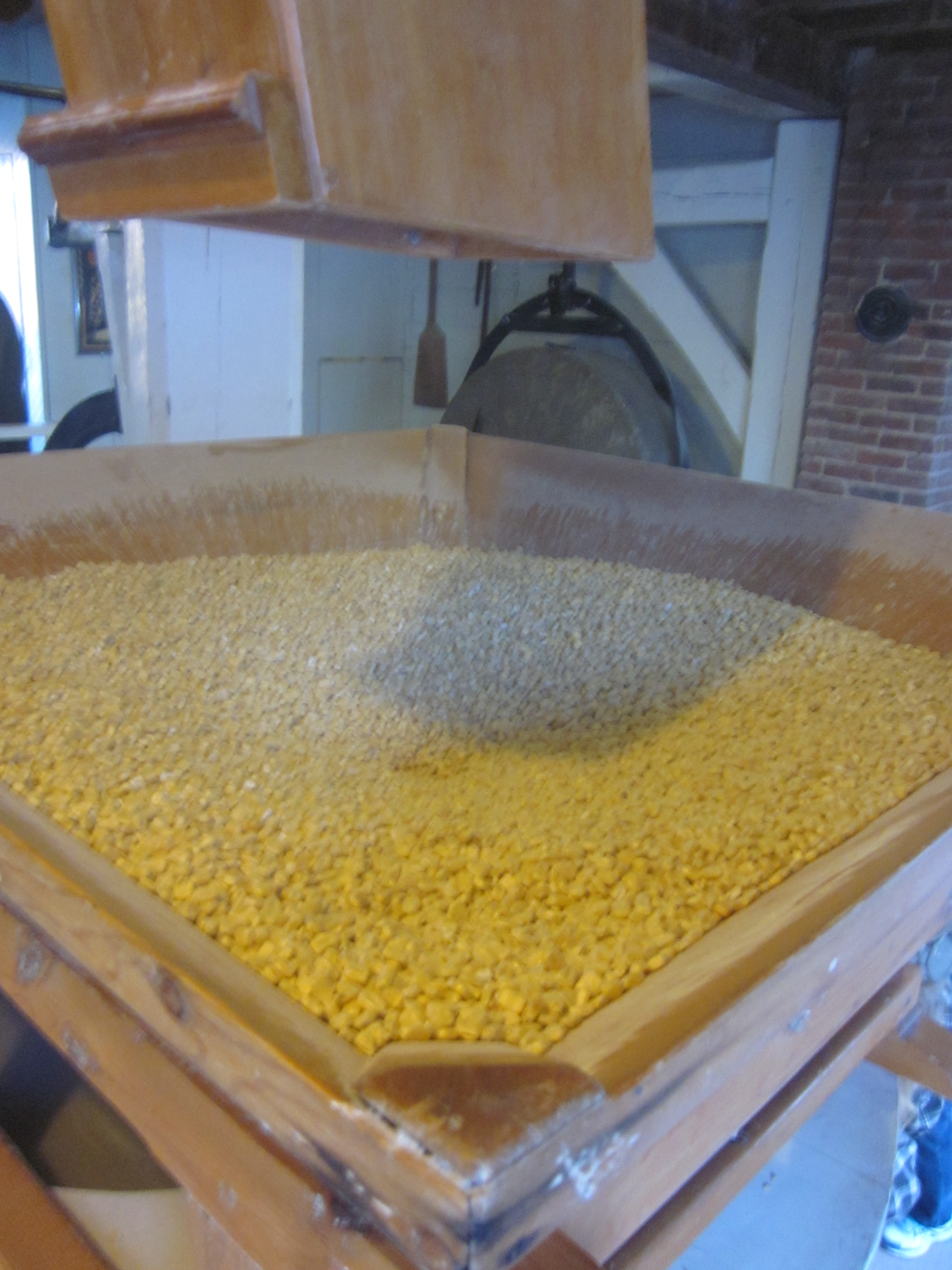 The hopper for flint corn that will become jonnycake meal