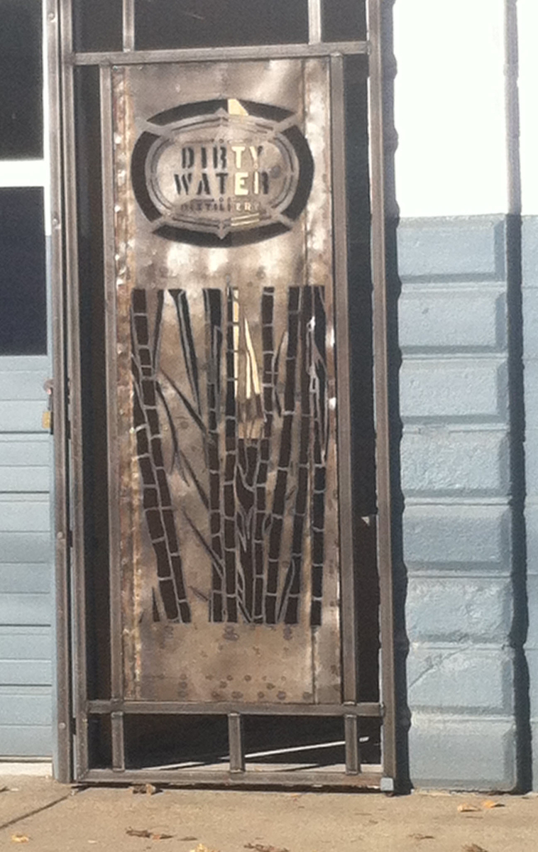Dirty Water Distillery's awesome steel door