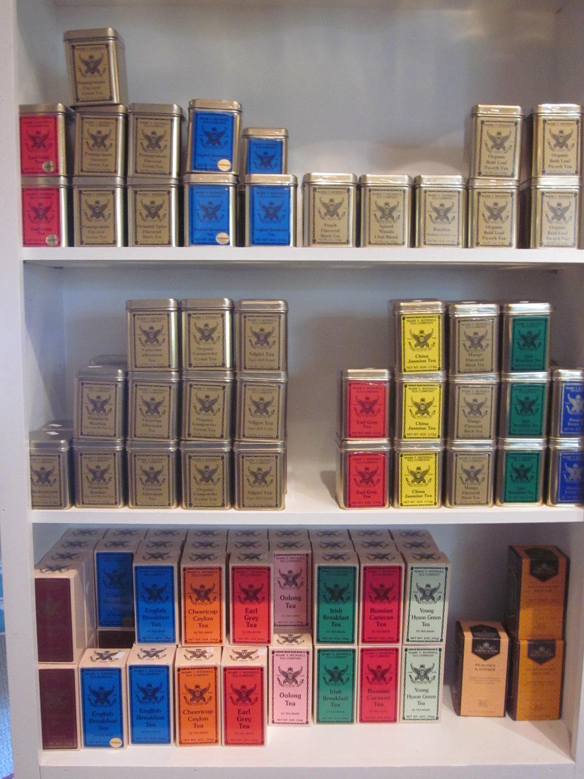 Assortment of Mark T Wendell teas at Dunbar Tea Room