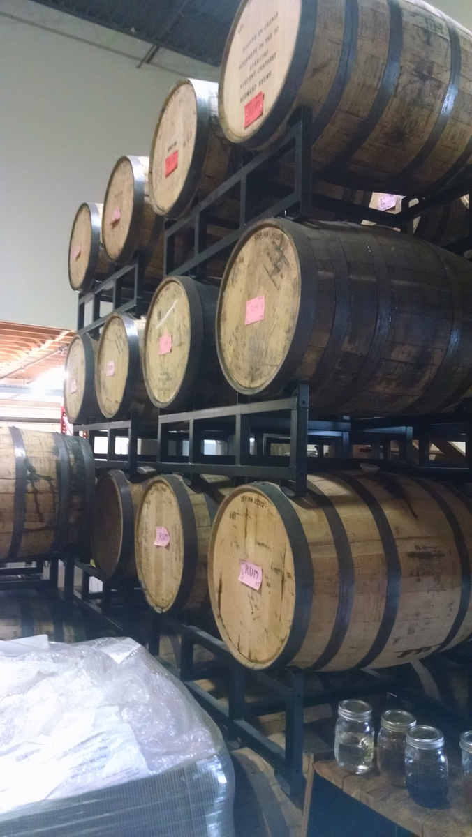 Privateer rum aging in a controlled-temperature warehouse in Ipswich