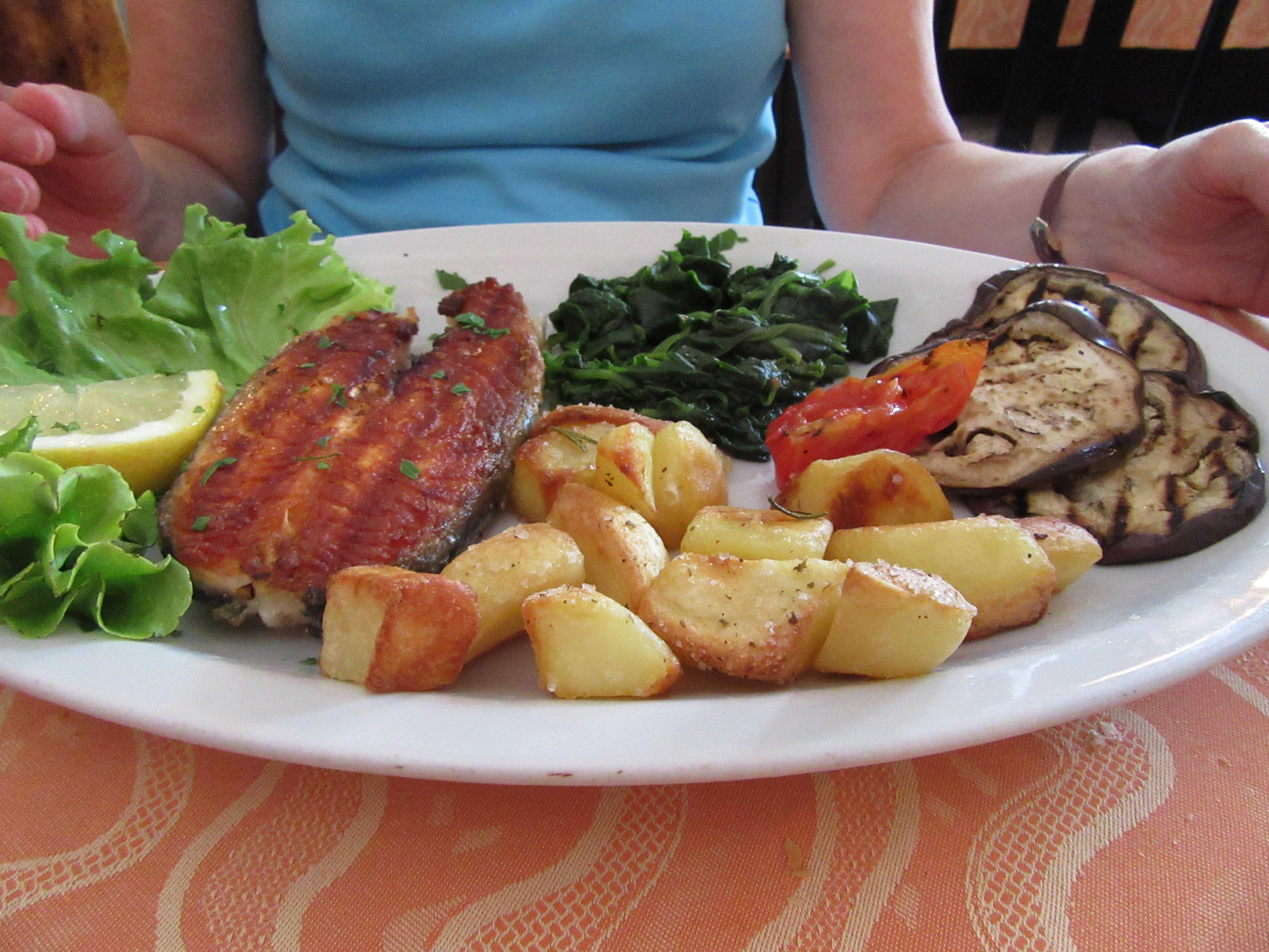 Grilled salmon and roasted potatoes