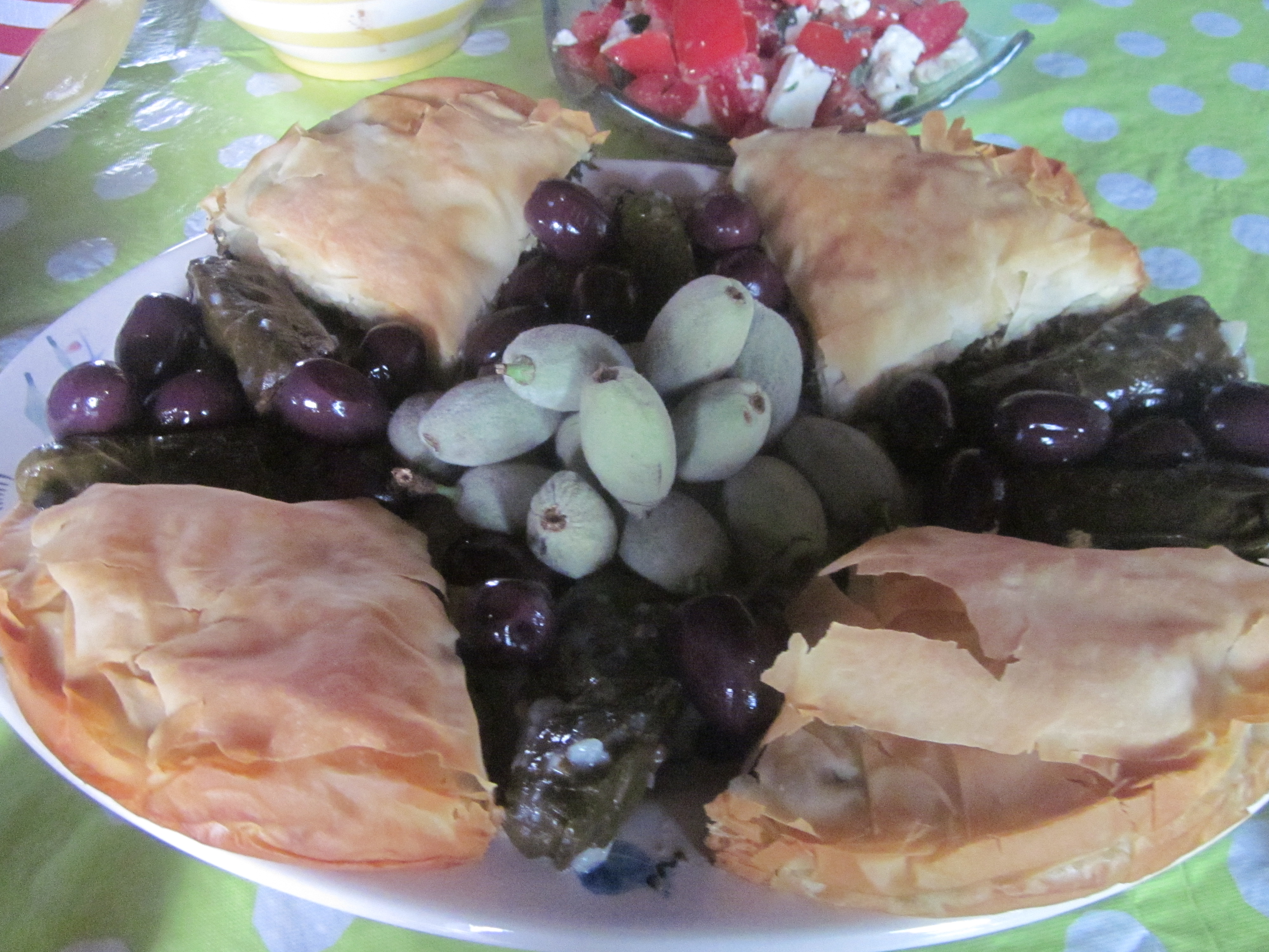 Dolmas, Spanakopita, Olives, and Almonds