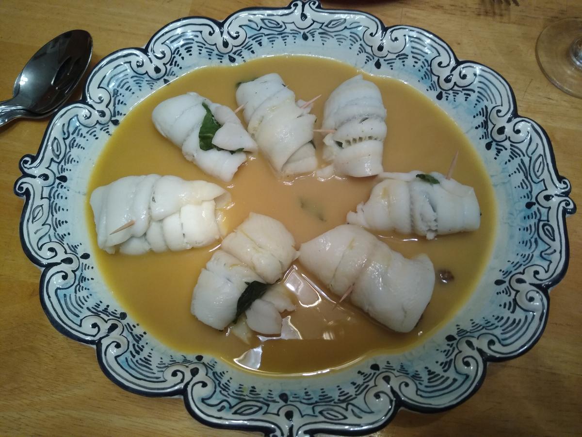 Stuffed Sole with Saffron Sauce