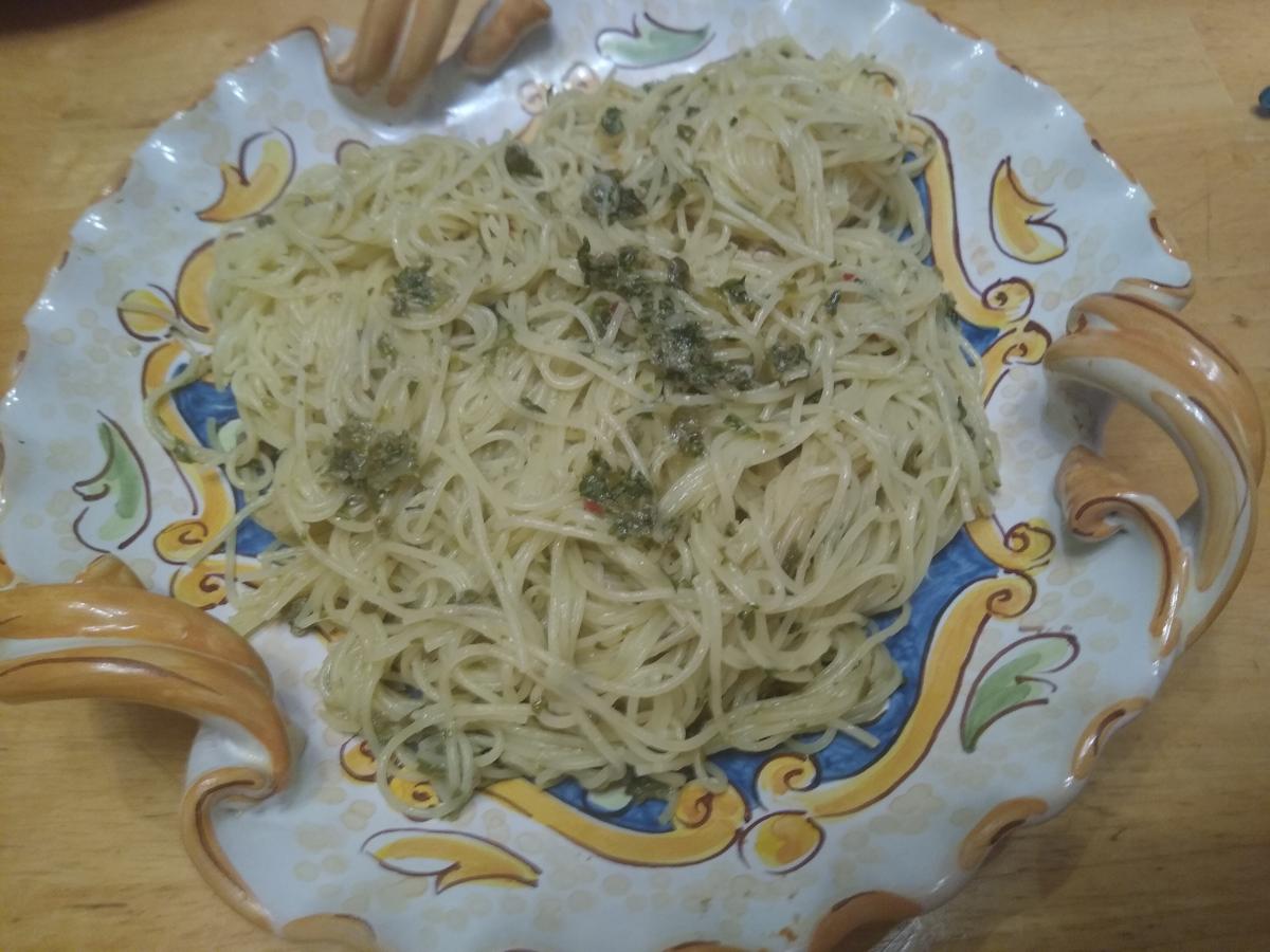 Caper Pesto on cappellini