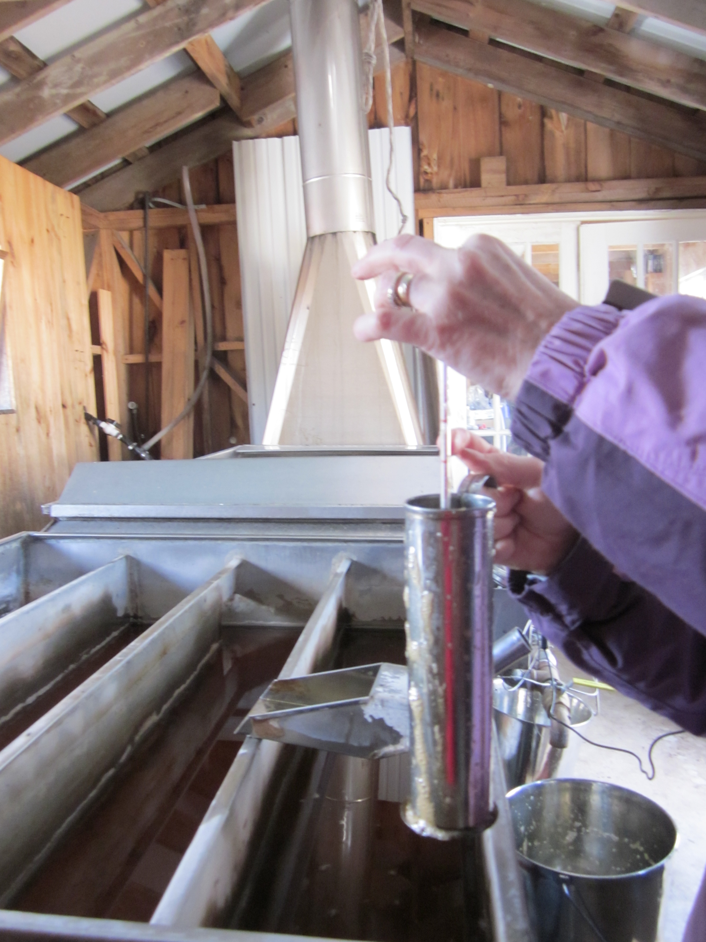 Gaylene Cooper testing the sugar content of the syrup