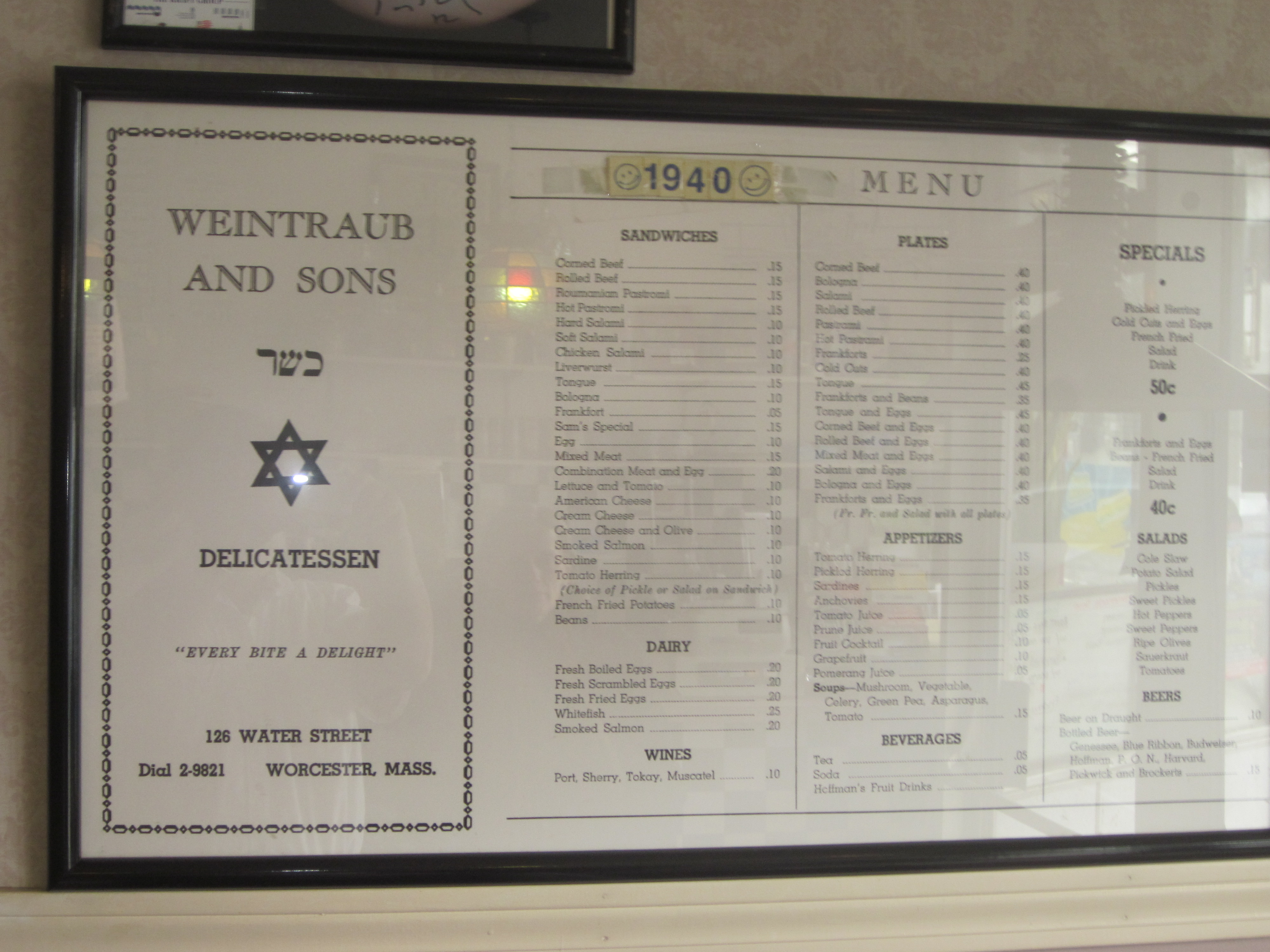 Weintraub's Menu
