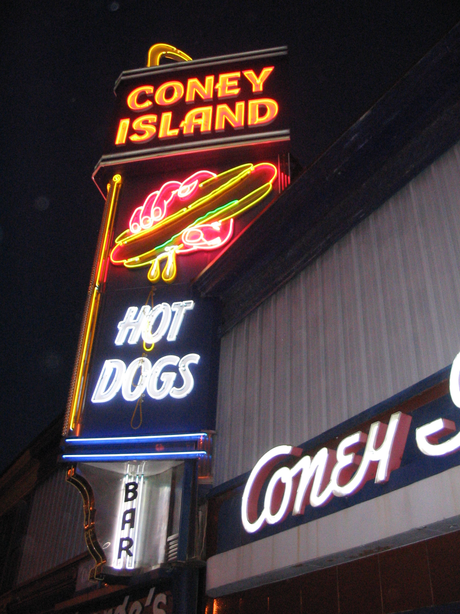 Coney Island Hot Dogs at night