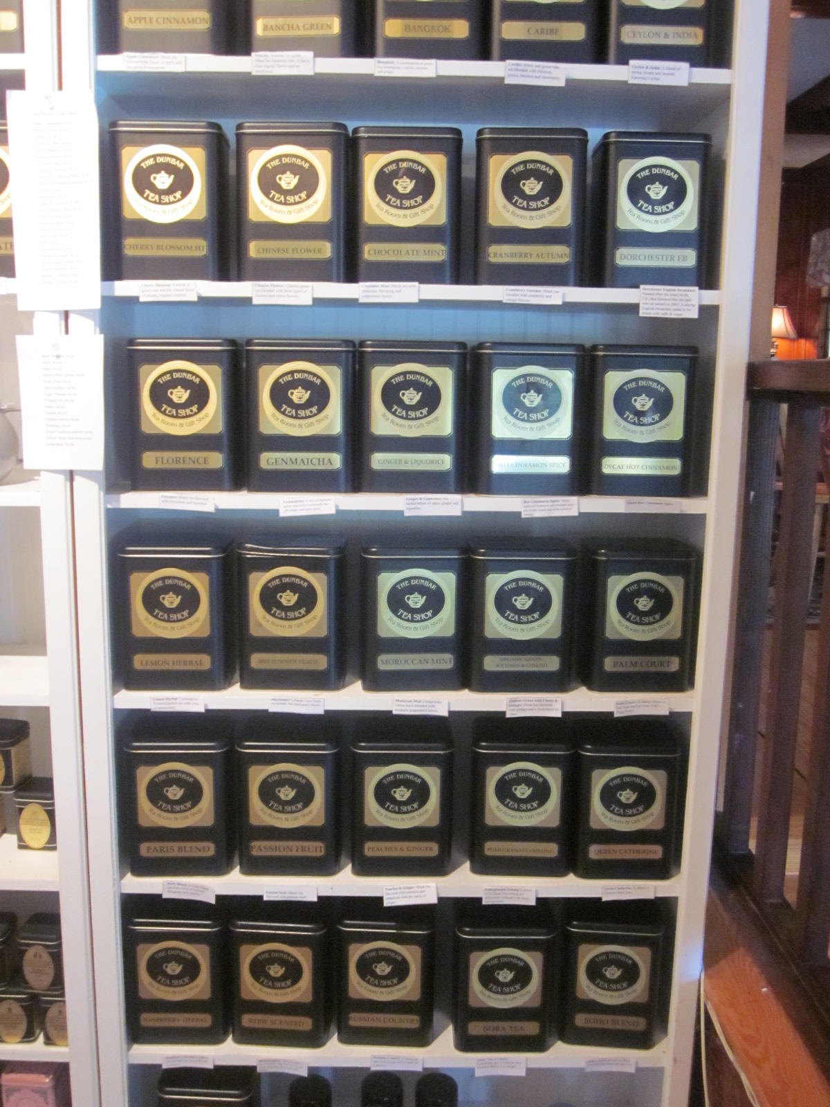 Dunbar tea selection, in the shop